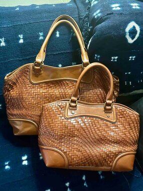 Med. EUC Vintage Cole Haan "Genevieve" Woven Leather SatchelBag Carryall